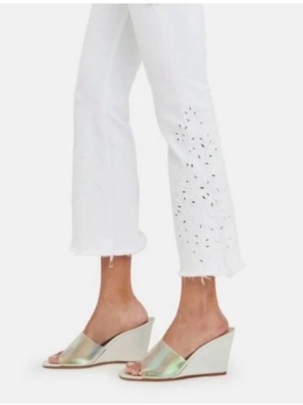 Frame Le Crop Mini Boot Eyelet White Embroidered Jeans Sz 26
